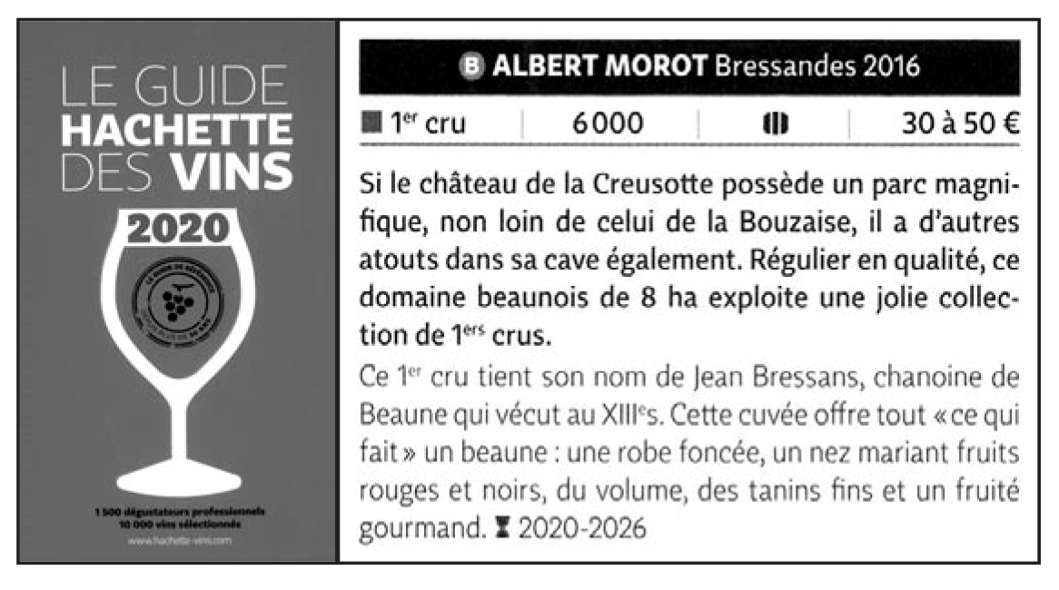 Guide Hachette des vins 2020 (Fr.) Domaine Albert Morot